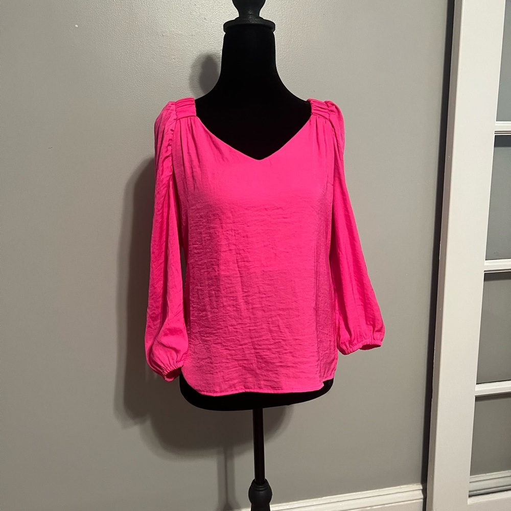 Vince Camuto Pink Ruched 3/4 Sleeve Blouse